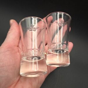 SOBIESKI Polish Vodka Shot Glasses, Set Of 2 Embossed Crown and Logo/Label, NIB
